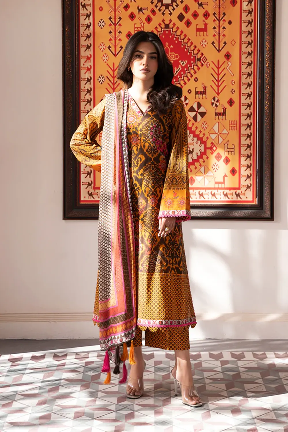3-PC Unstitched Printed Lawn Shirt with Chiffon Dupatta and Trouser CP4-20 by Chrizma