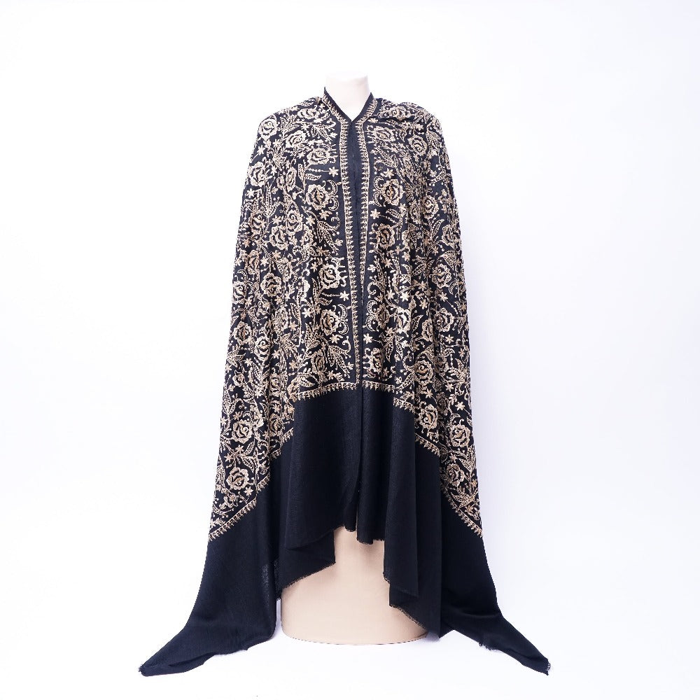 Khaddar Cap Shawl with Exquisite Floral Embroidery for Women