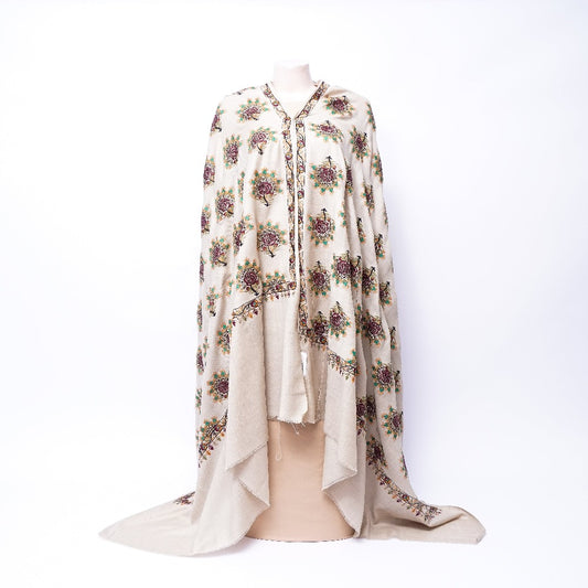 Floral Beauty on Khaddar: Ladies' Cap Shawl with Intricate Embroidery