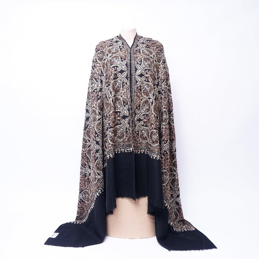 Black Cap Shawl for Ladies with Intricate Heavy Embroidery: Elegance and Warmth