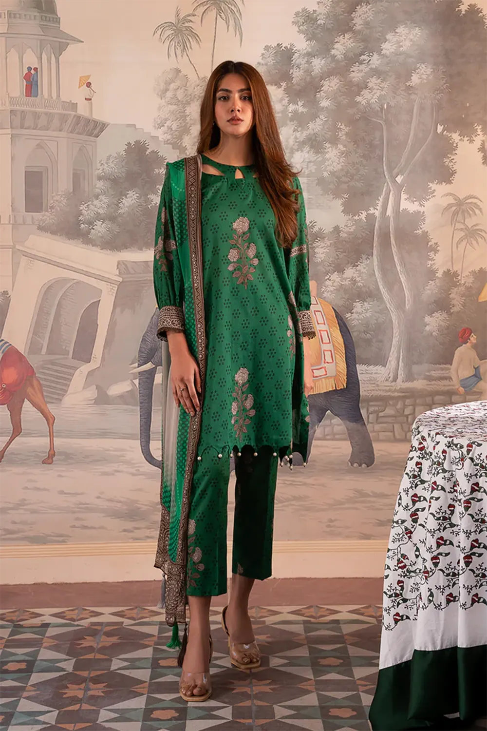 3-PC Unstitched Printed Lawn Shirt with Chiffon Dupatta and Trouser CP4-21 by Chrizma