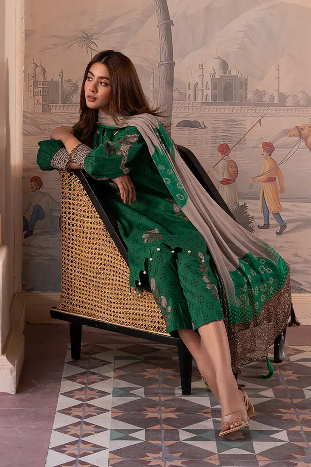 3-PC Unstitched Printed Lawn Shirt with Chiffon Dupatta and Trouser CP4-21 by Chrizma
