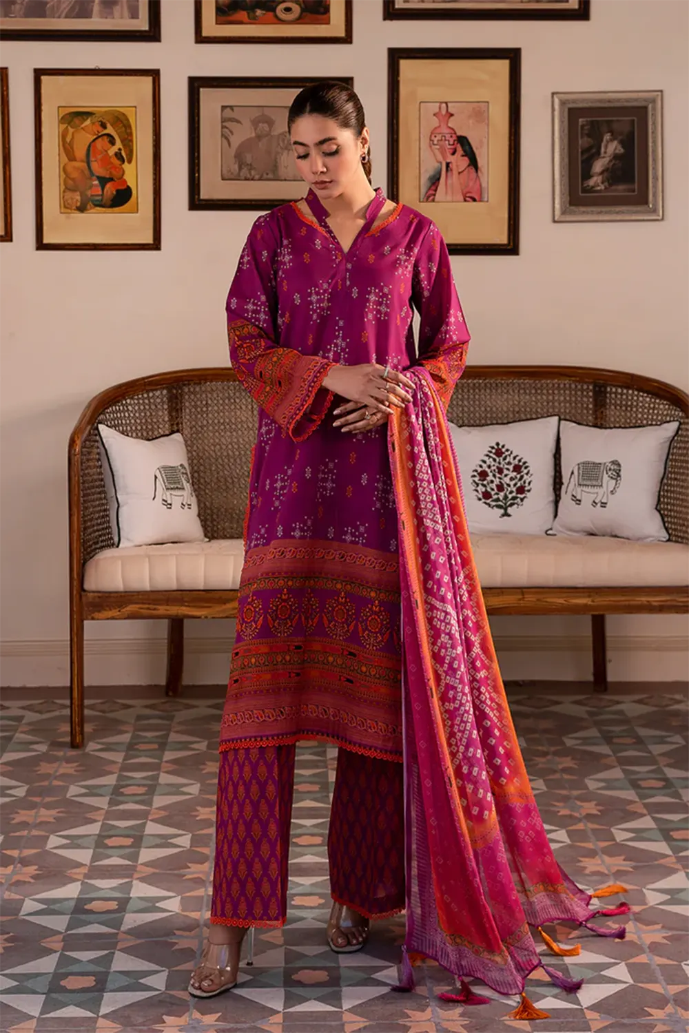 3-PC Unstitched Printed Lawn Shirt with Chiffon Dupatta and Trouser CP4-22 by Chrizma
