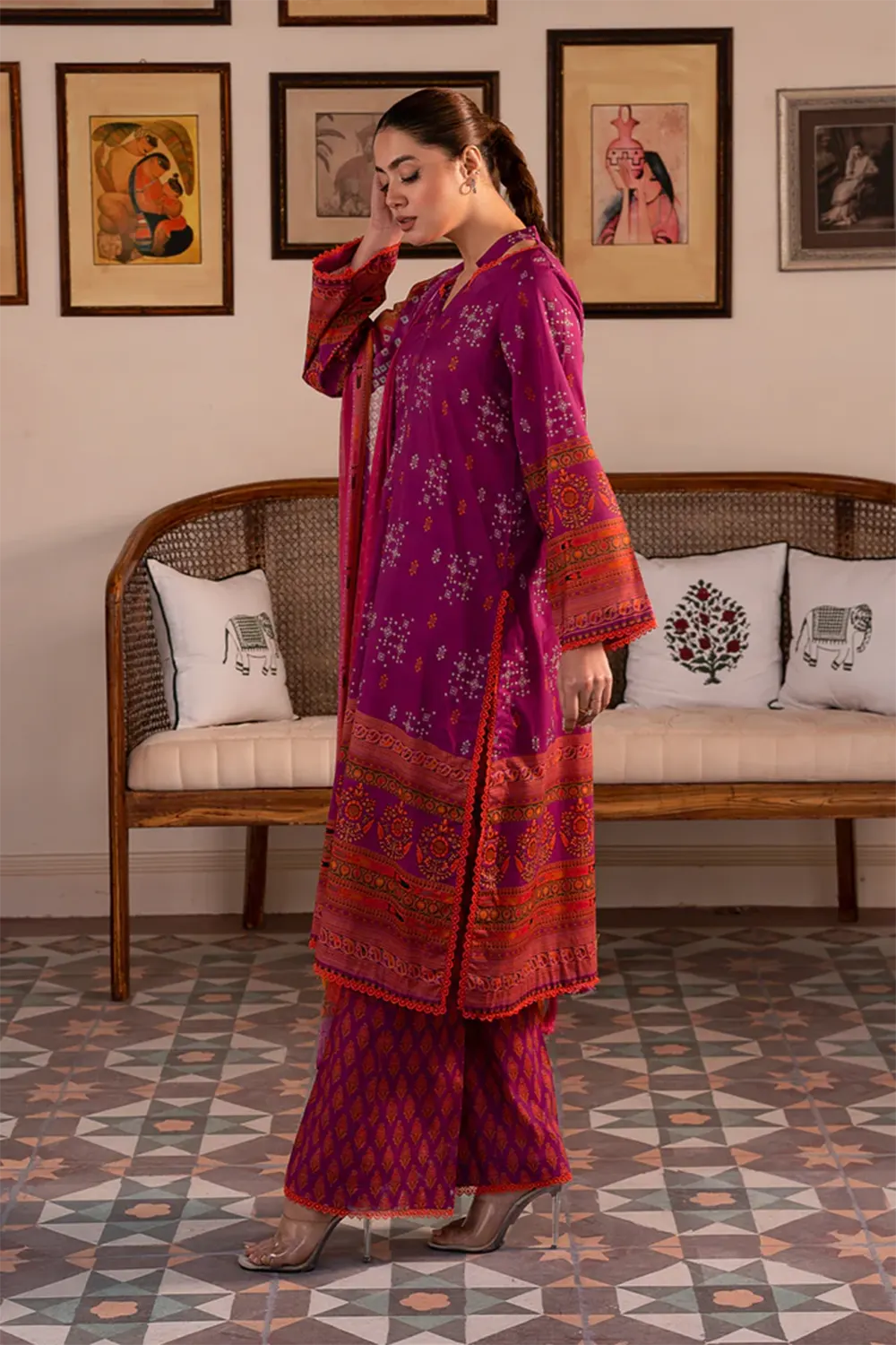 3-PC Unstitched Printed Lawn Shirt with Chiffon Dupatta and Trouser CP4-22 by Chrizma