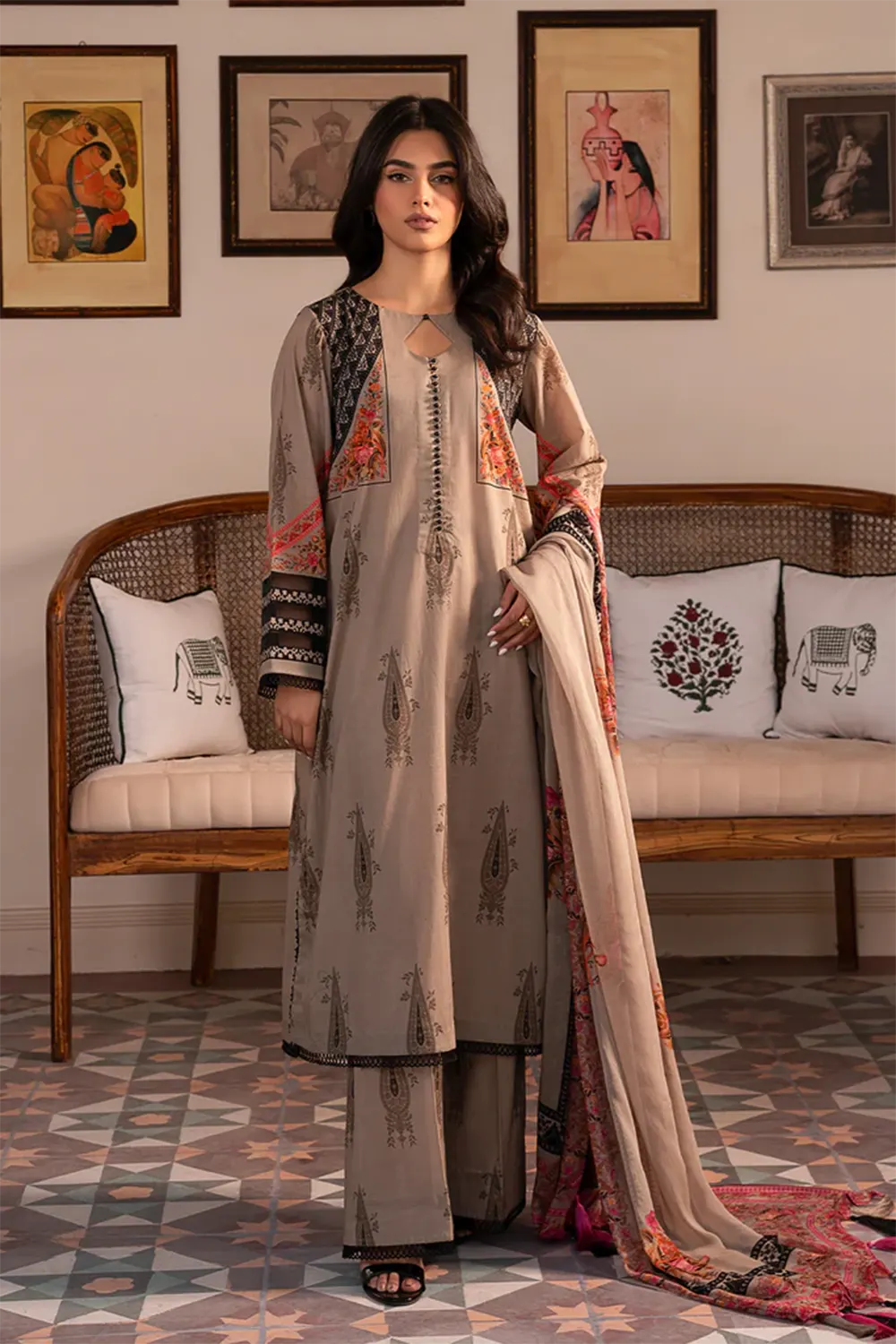 3-PC Unstitched Printed Lawn Shirt with Chiffon Dupatta and Trouser CP4-23 by Chrizma