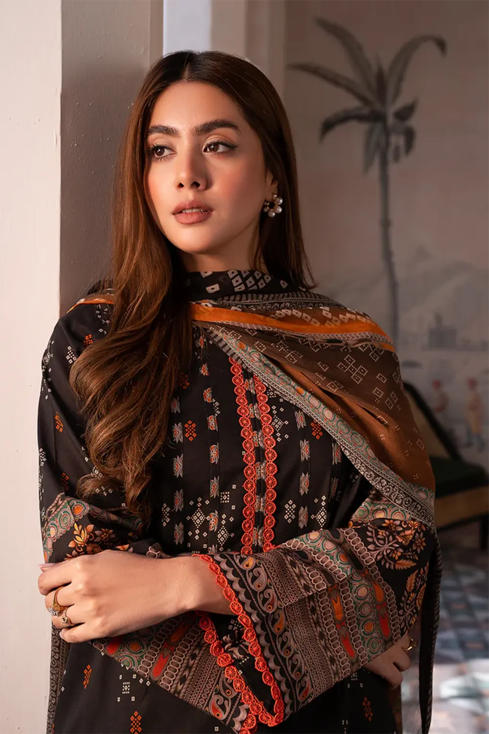 3-PC Unstitched Printed Lawn Shirt with Chiffon Dupatta and Trouser CP4-24 by Chrizma