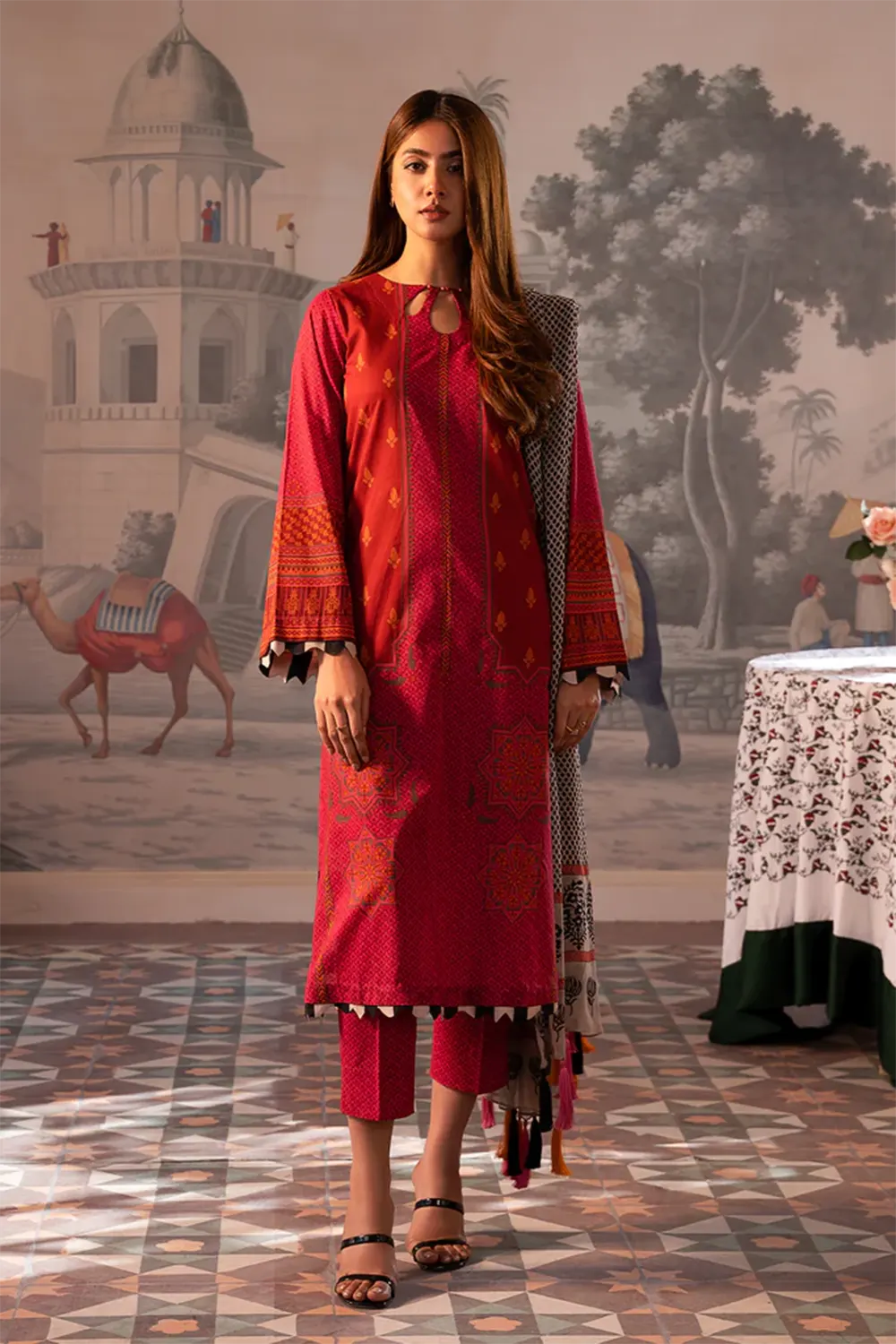 3-PC Unstitched Printed Lawn Shirt with Chiffon Dupatta and Trouser CP4-26 by Chrizma