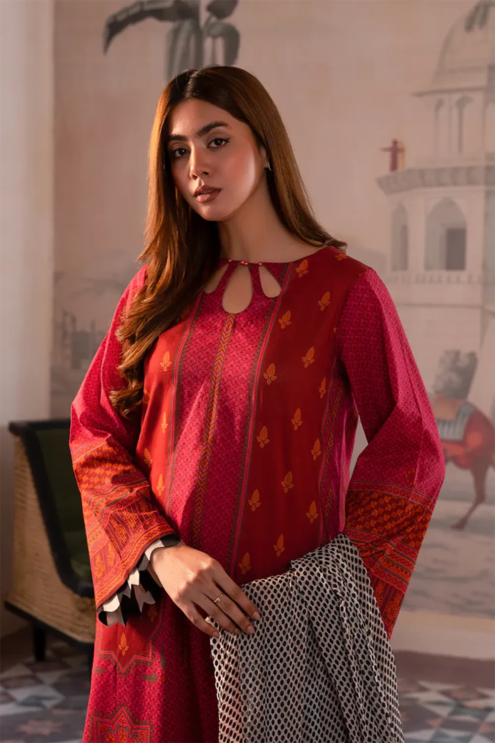 3-PC Unstitched Printed Lawn Shirt with Chiffon Dupatta and Trouser CP4-26 by Chrizma
