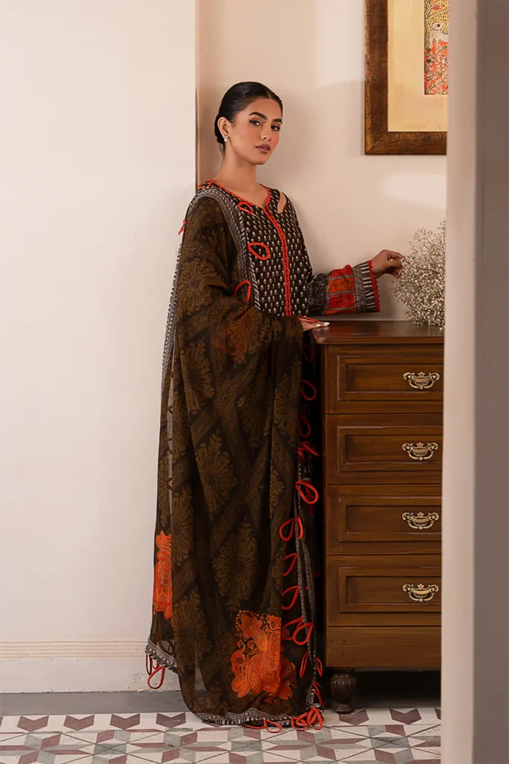 3-PC Unstitched Printed Lawn Shirt with Chiffon Dupatta and Trouser CP4-29 by Chrizma