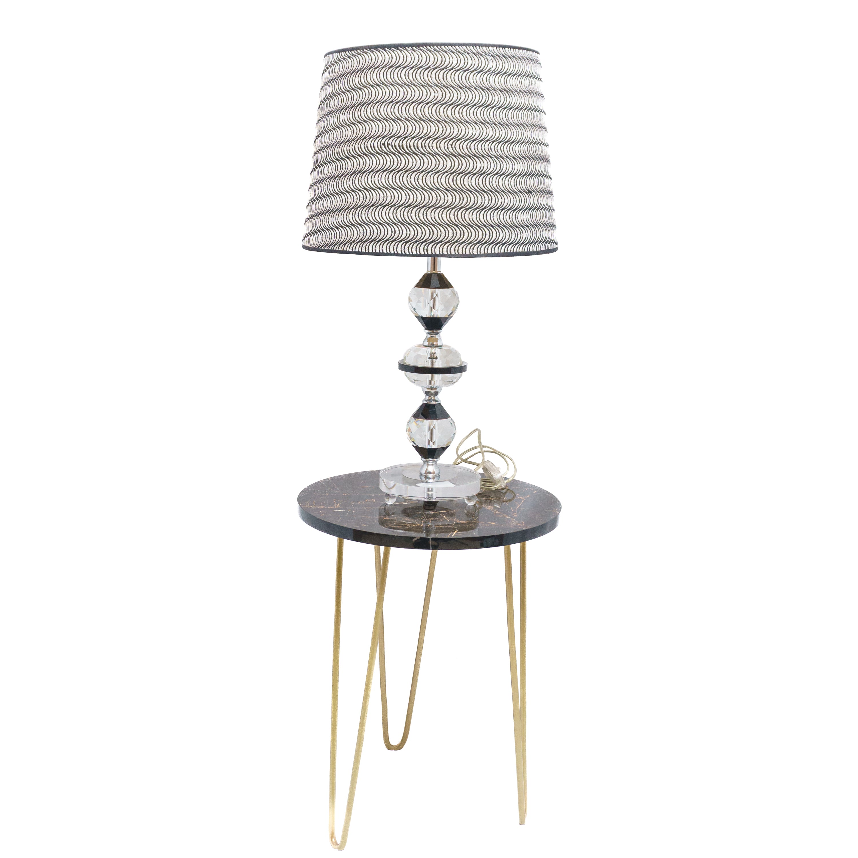 Crystal Wave Table Lamp: Diamond Ball Stand with Wavy Style Shade