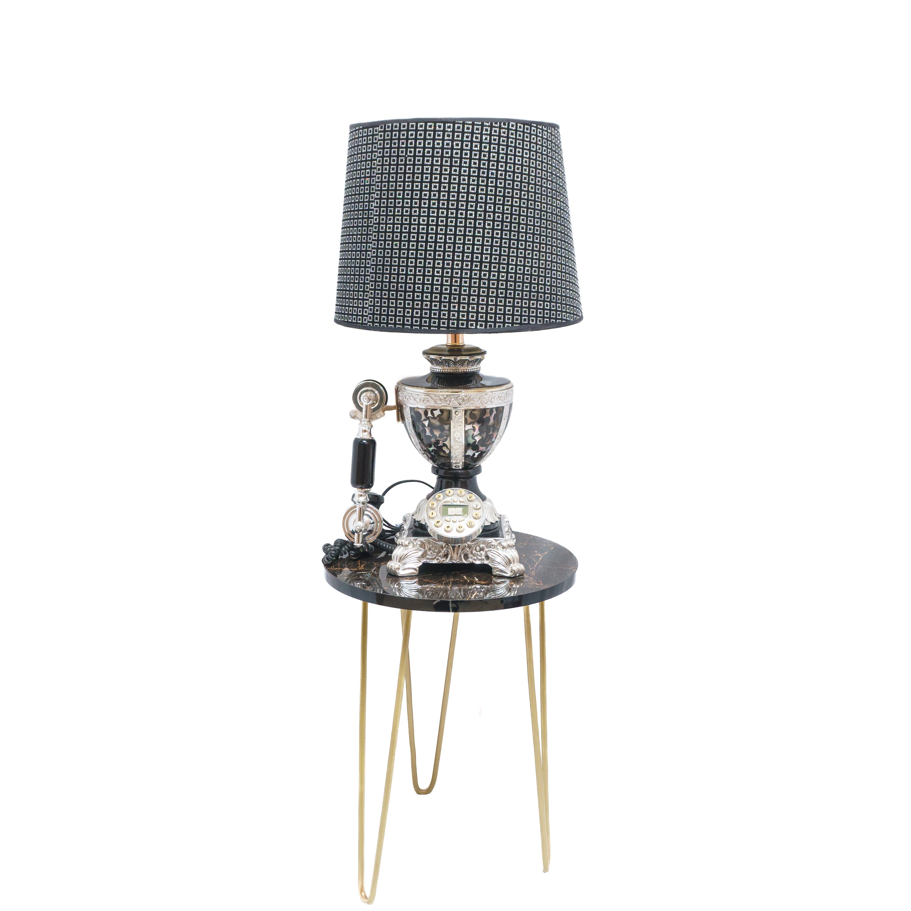 Electric Table Lamp: Square Design Shade with Classic Telephone Set Theme