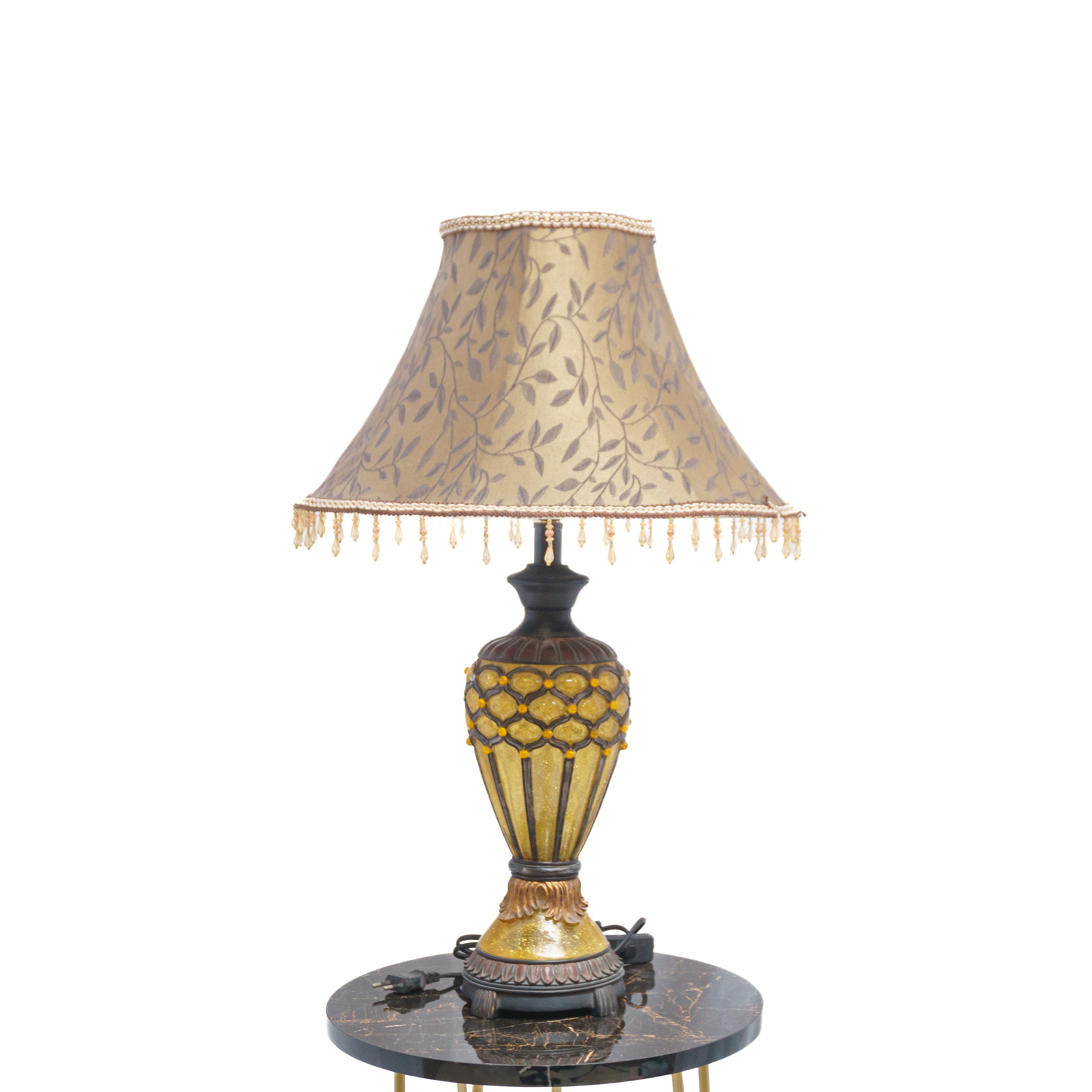 Royal Golden Bell Style Table Lamp with Leaf Design Lamp Shade and Ornate Lamp Stand