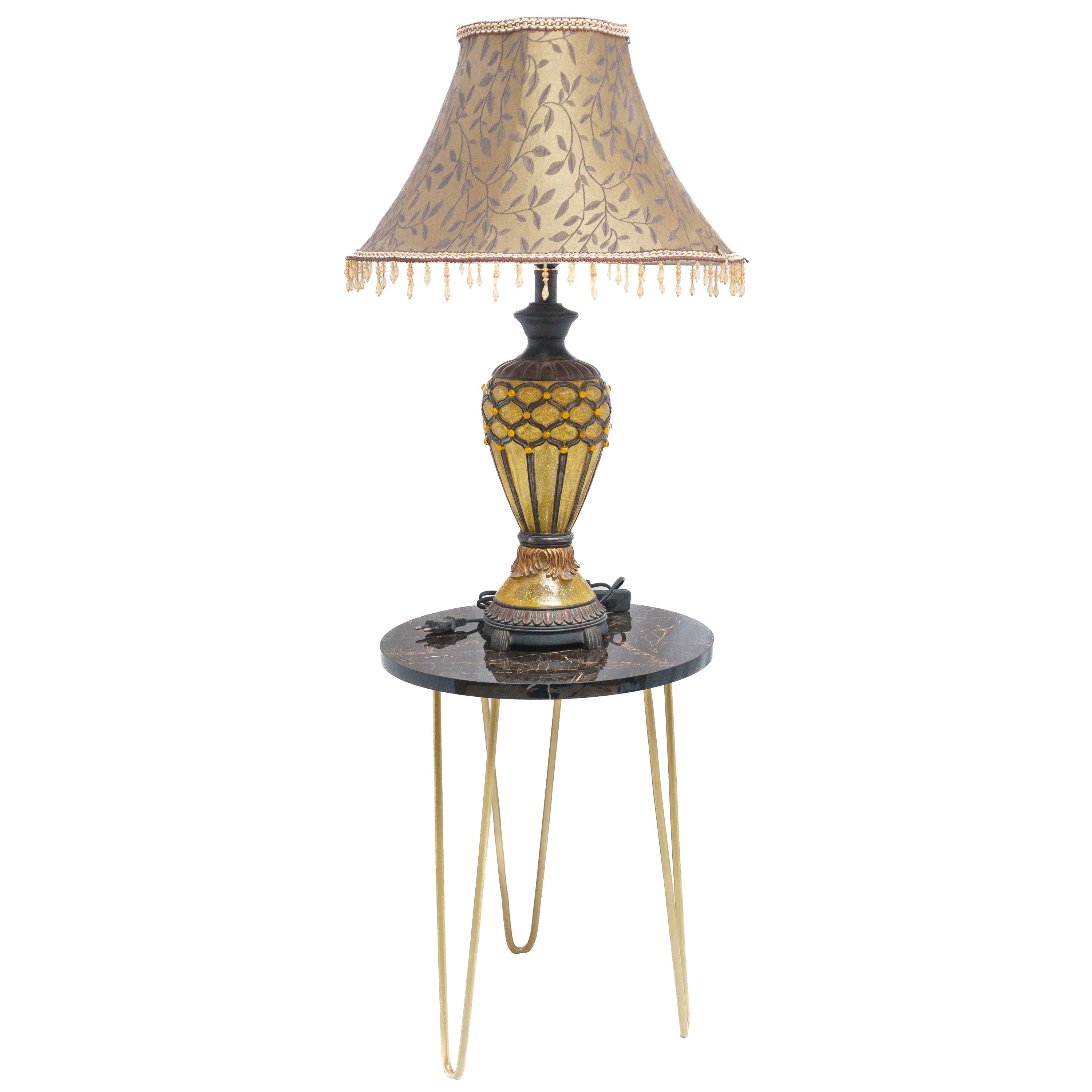 Royal Golden Bell Style Table Lamp with Leaf Design Lamp Shade and Ornate Lamp Stand