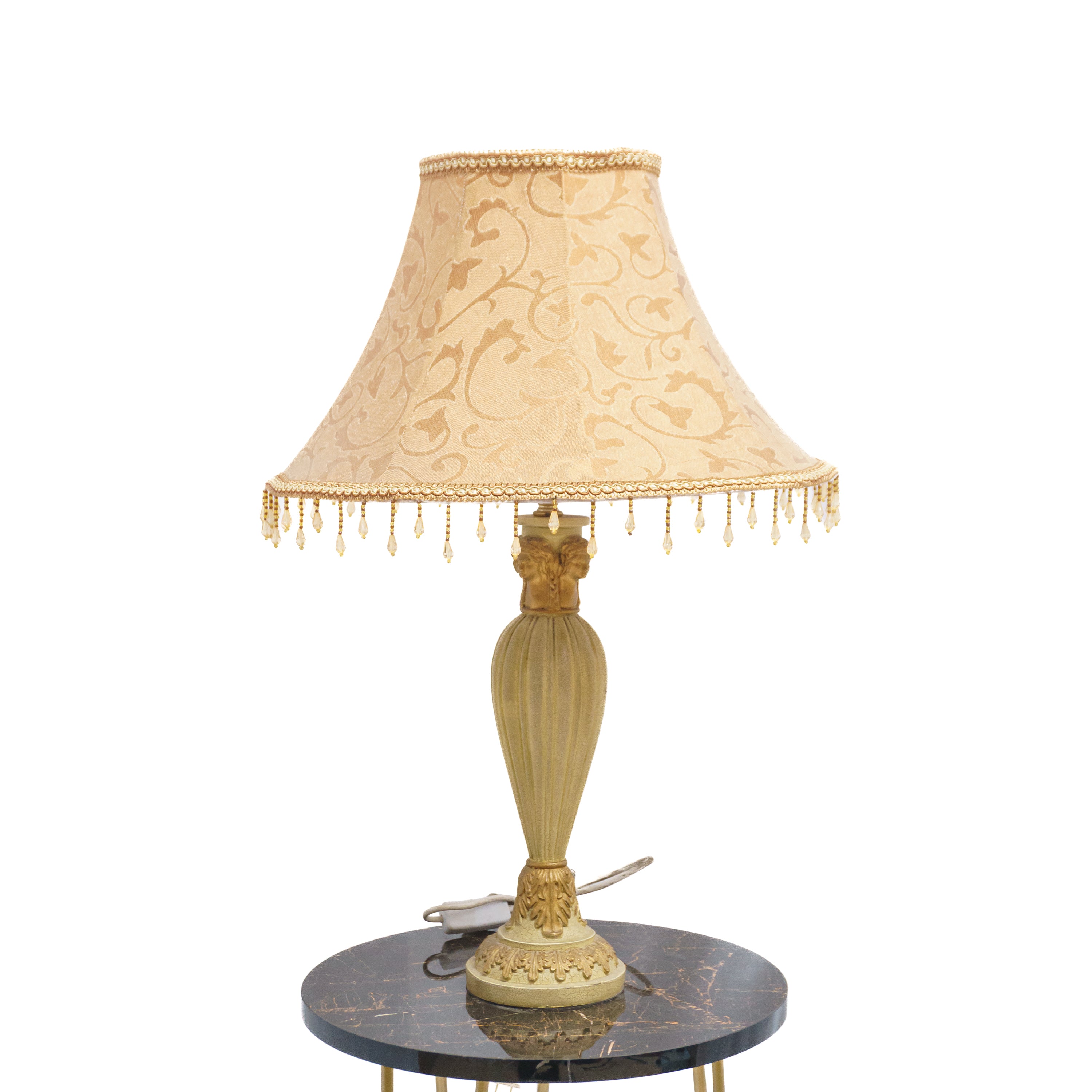 Floral Elegance Electric Lamp: Beige Fabric Shade and Base with Matching Lamp Stand