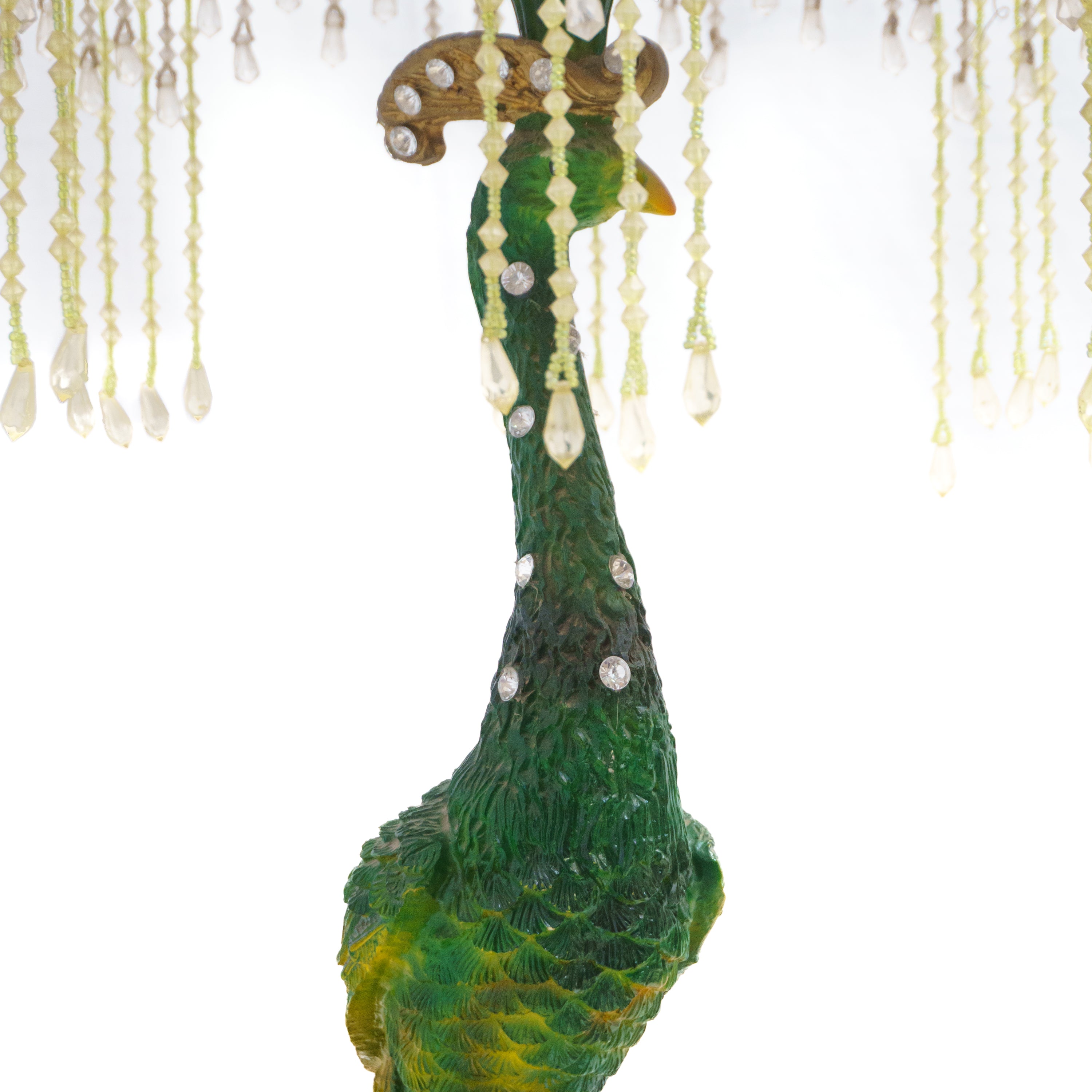 White Crown Theme Lamp Shade with Attractive Yellow Green Peacock Lamp Stand