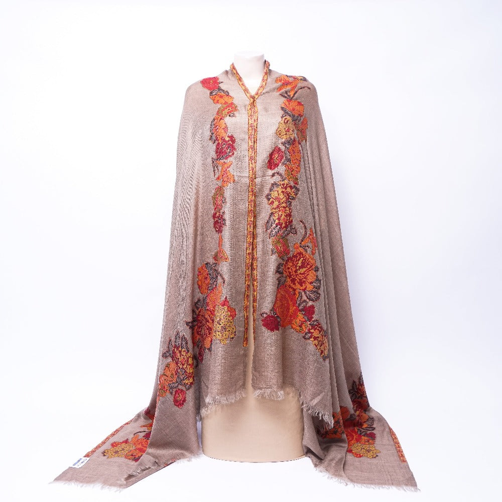 Elegant Khaddar Cap Shawl with Beautiful Floral Embroidery for Ladies