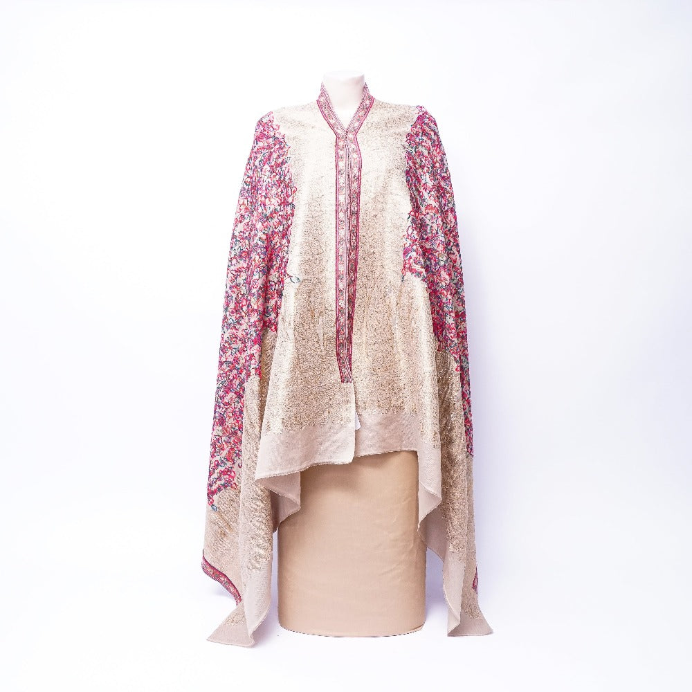 Ladies' Floral Embroidered Cap Shawl in Khaddar: A Touch of Grace