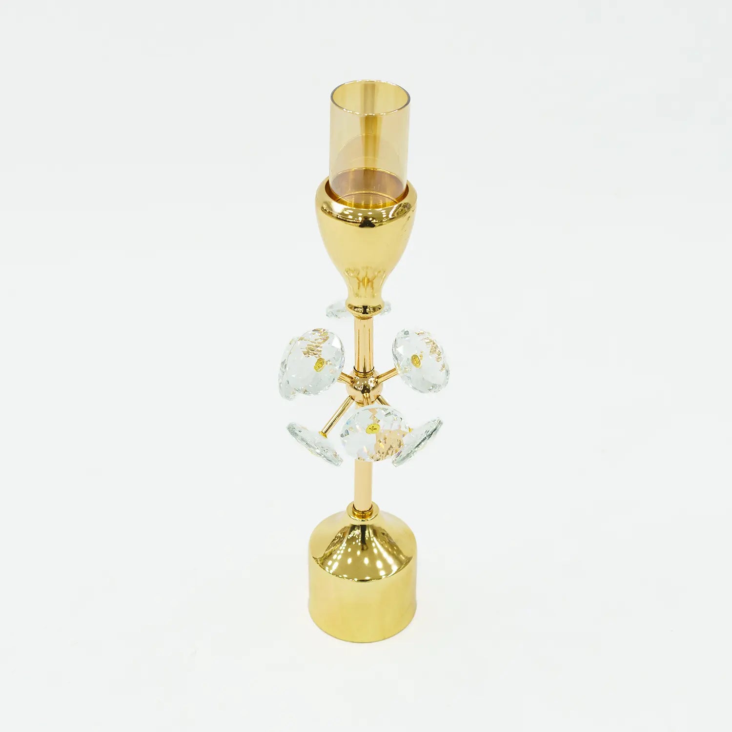 Gilded Elegance: Metal and Glass Golden Candle Stands