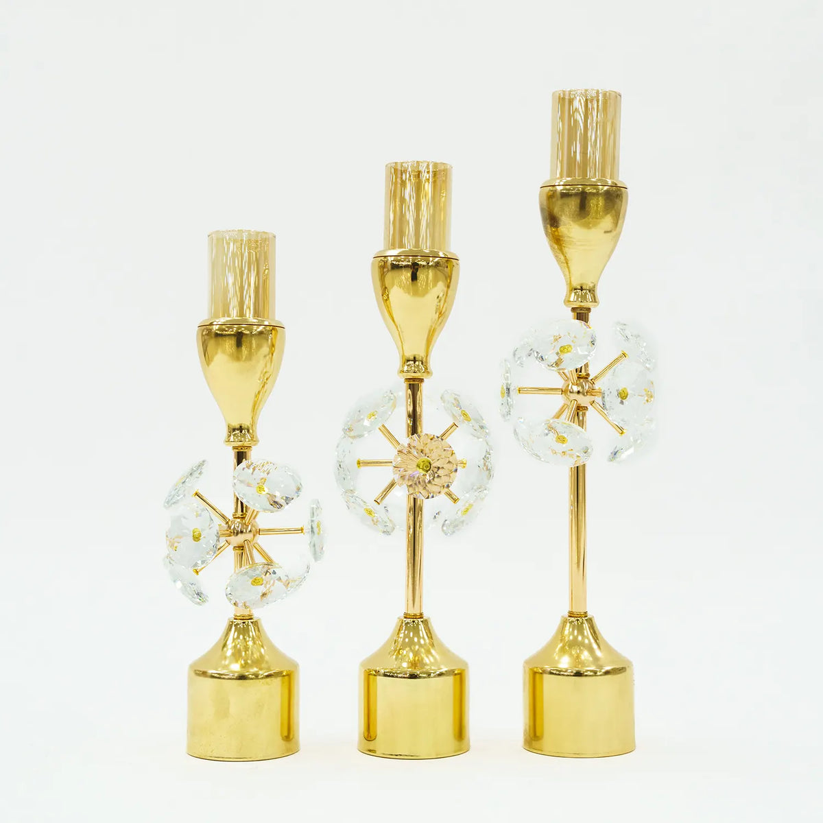 Gilded Elegance: Metal and Glass Golden Candle Stands