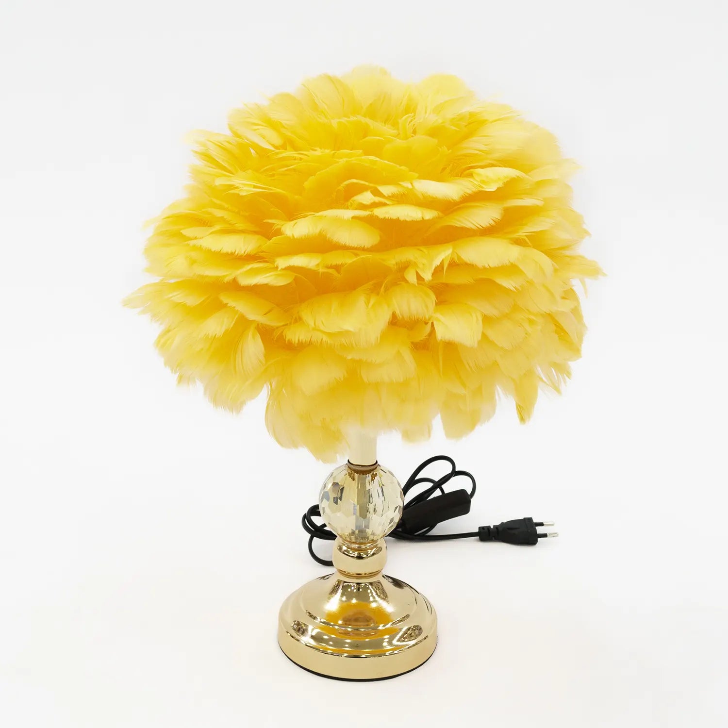 Yellow Feathers Electric Lamp Light - Elegant Home Décor Accent