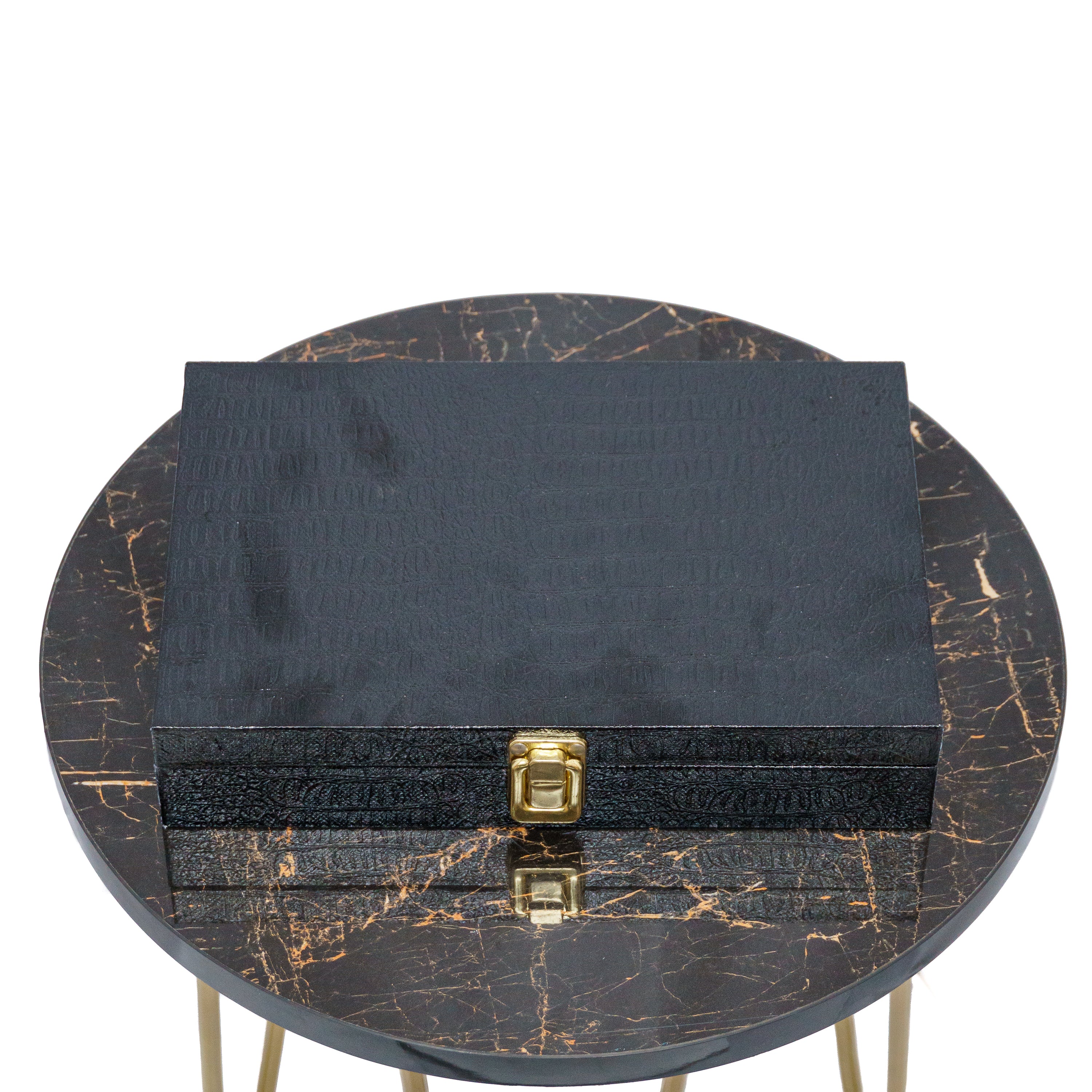 Golden Elegance Unveiled: Opulent Spoon and Fork Set in Sleek Black Box
