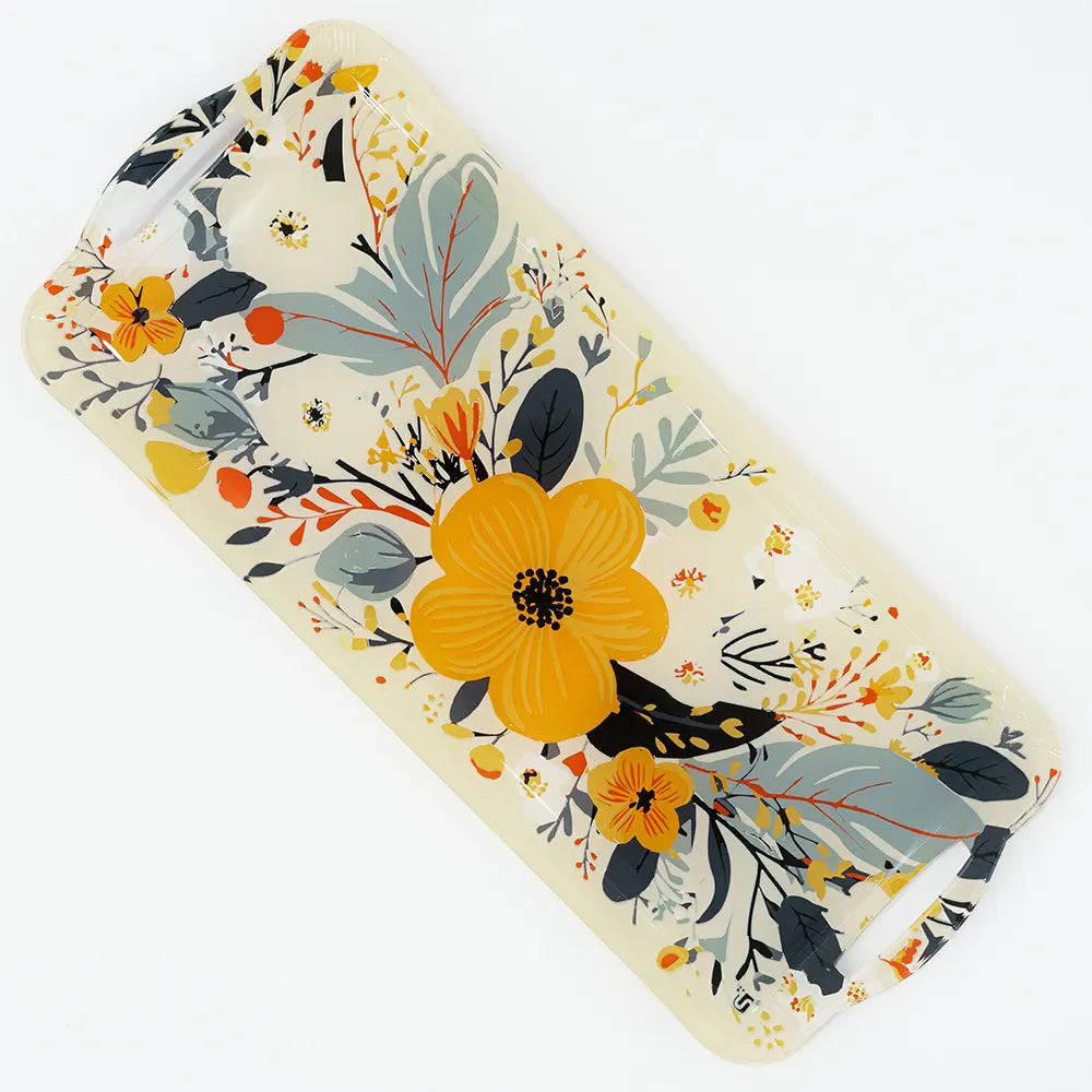 Elegant Rectangular Tray with Floral Design