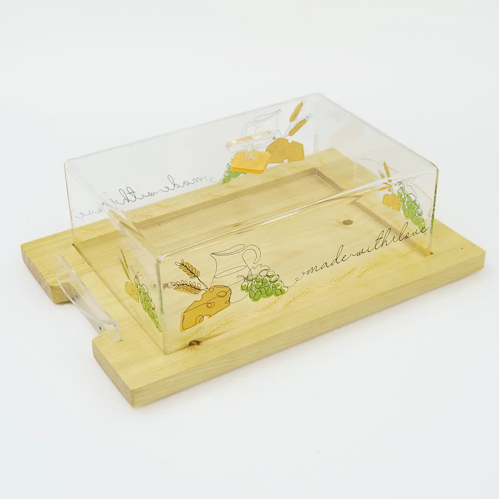 Functional and Stylish Butter Dish with Wooden Base