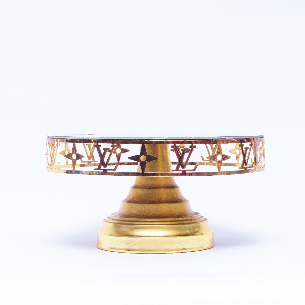 Golden Elegance: Metal and Glass Round Dish in Luxurious Gold