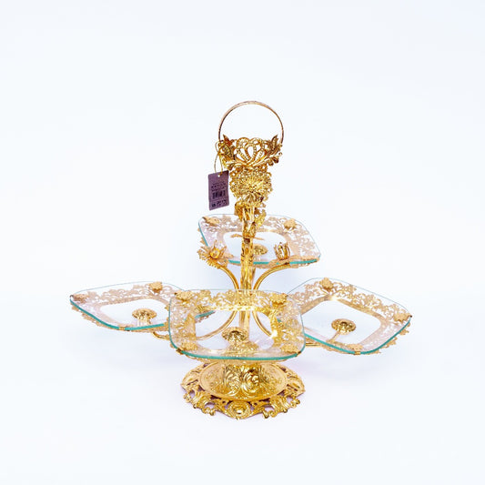 Luxurious Golden Metal and Transparent Glass Dish: Timeless Elegance