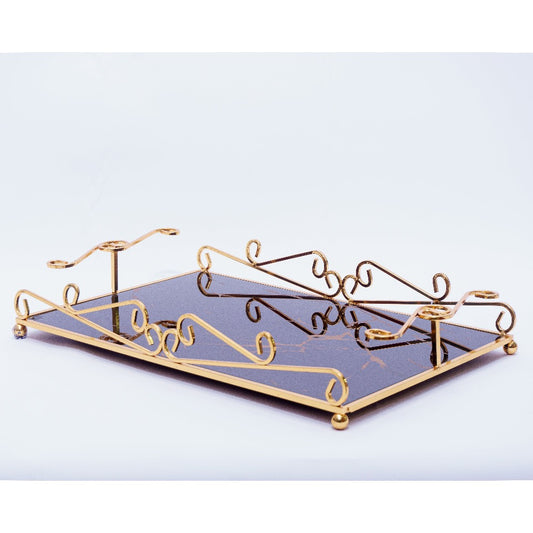 Fancy Dish Tray with Metal Bars Design in Elegant Golden Chrome Color