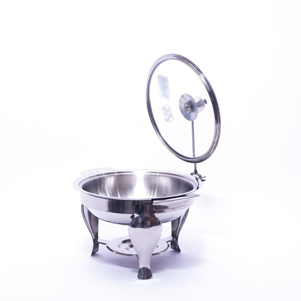 Stainless Steel Serving Bowl with Heat-Resistant Glass Lid and Lamp: Elegant and Functional Presentation