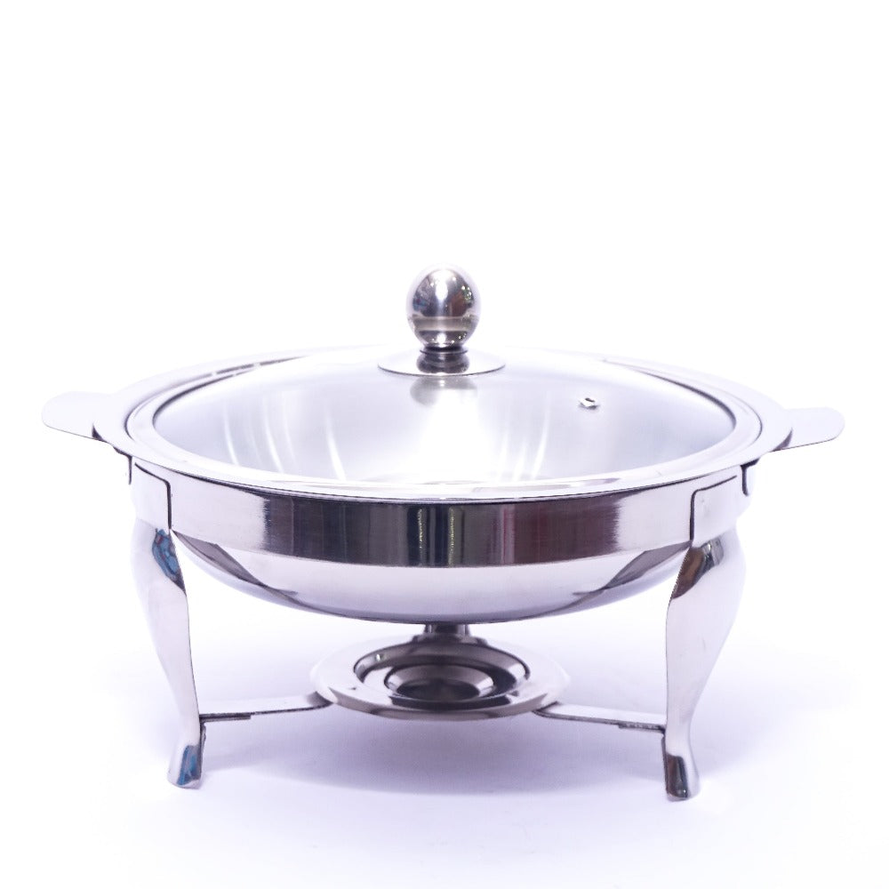 Stainless Steel Serving Bowl with Heat-Resistant Glass Lid and Lamp: Elegant and Functional Presentation