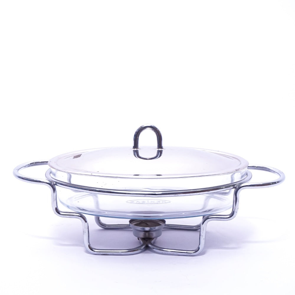 Transparent Glass Bowl with Glass Lid and Stylish Metal Stand: Elegance and Versatility in One