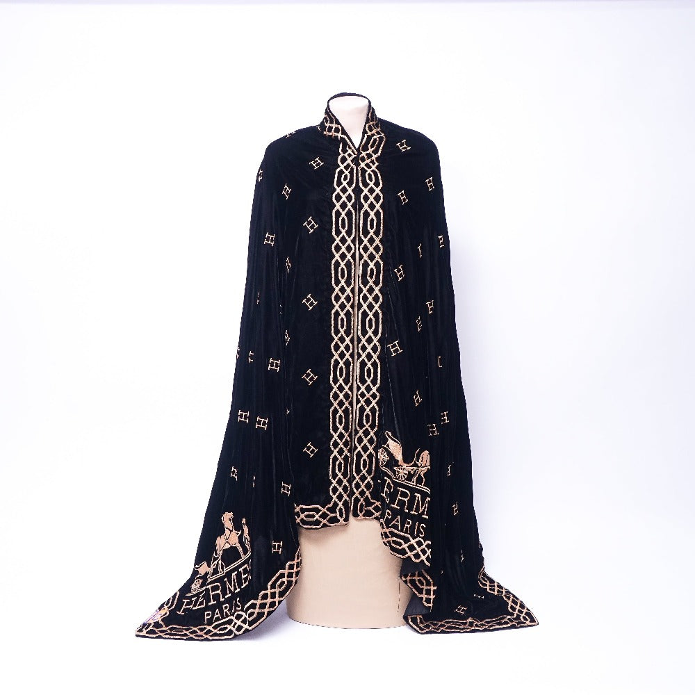 Letter H Design Black Velvet Shawl: Elegance in Every Wrap
