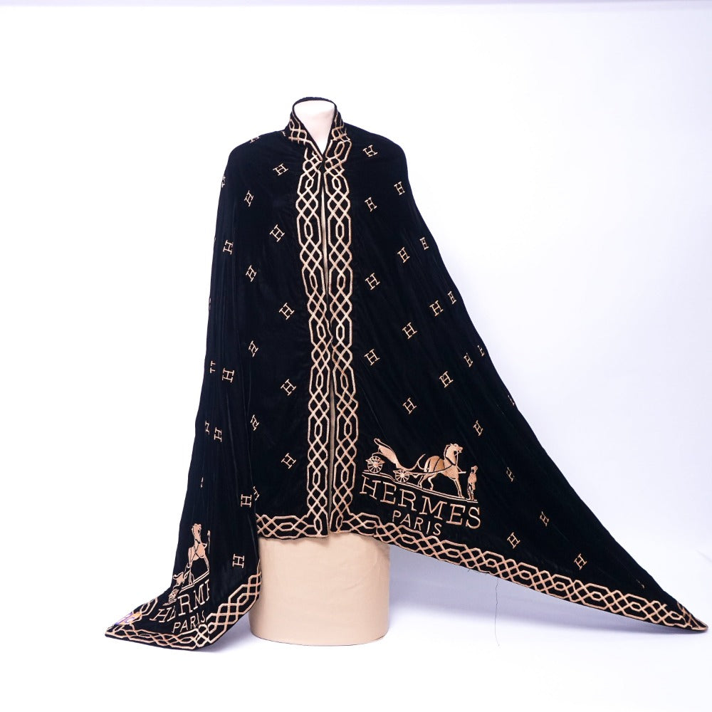 Letter H Design Black Velvet Shawl: Elegance in Every Wrap