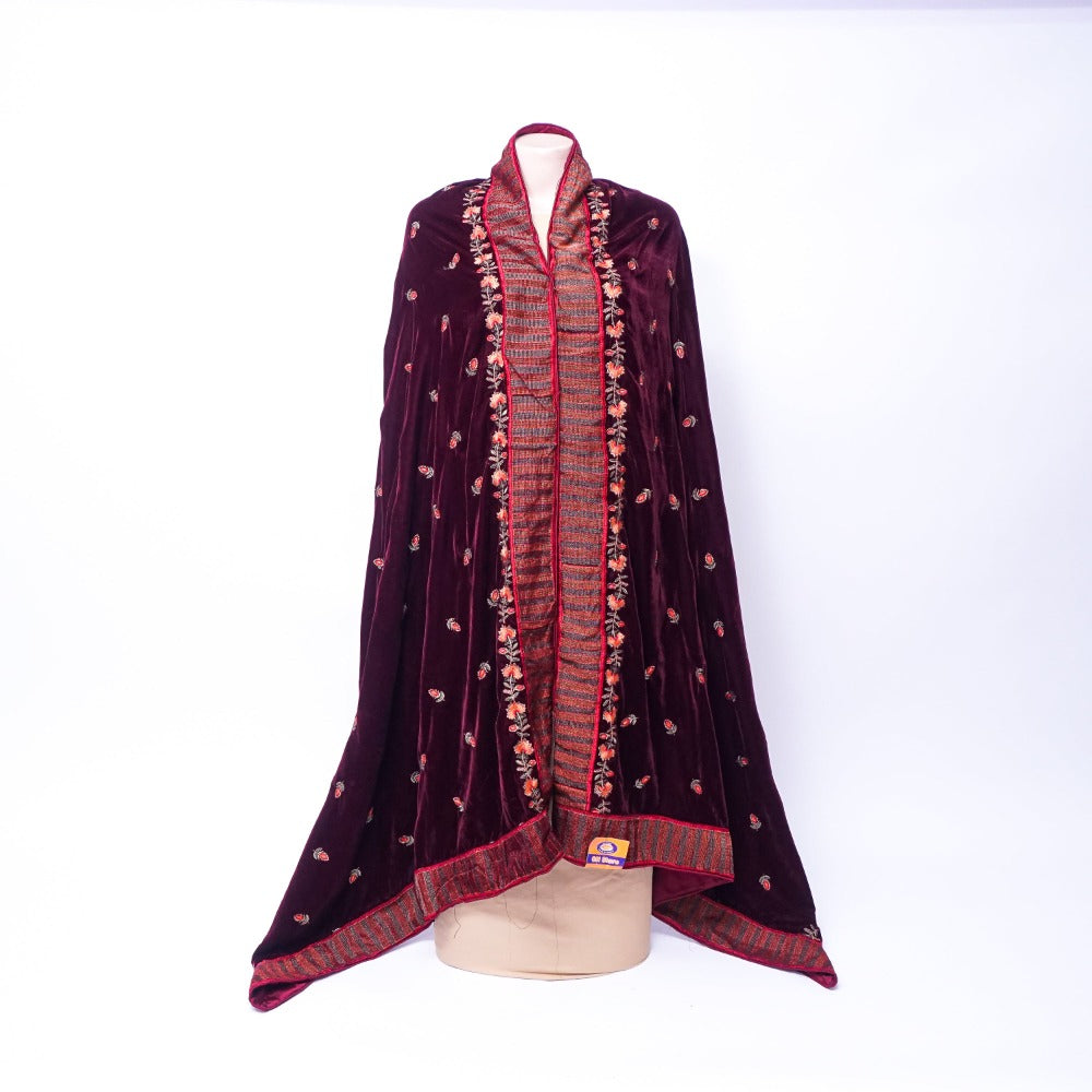 Maroon Velvet Shawl for Ladies with Exquisite Fancy Floral Design: Timeless Elegance