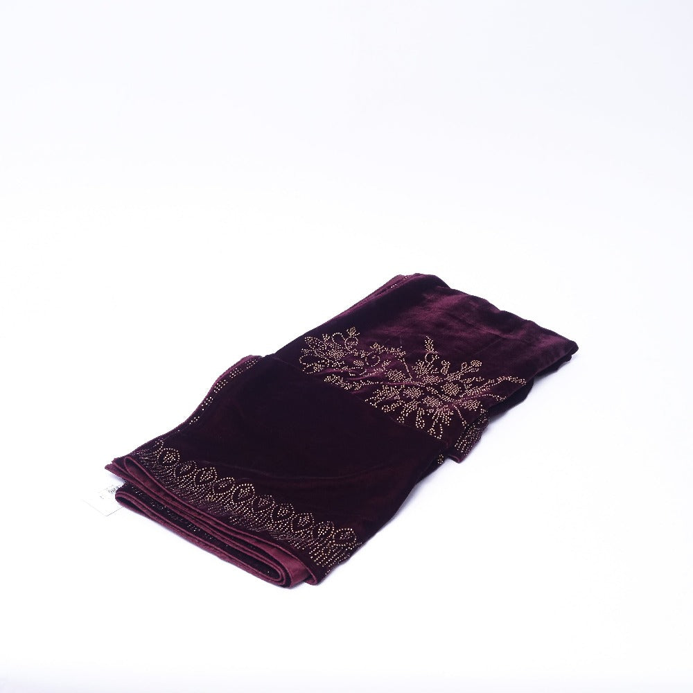 Maroon Velvet Shawl with Fancy Embroidery on Borders: Elegance and Style