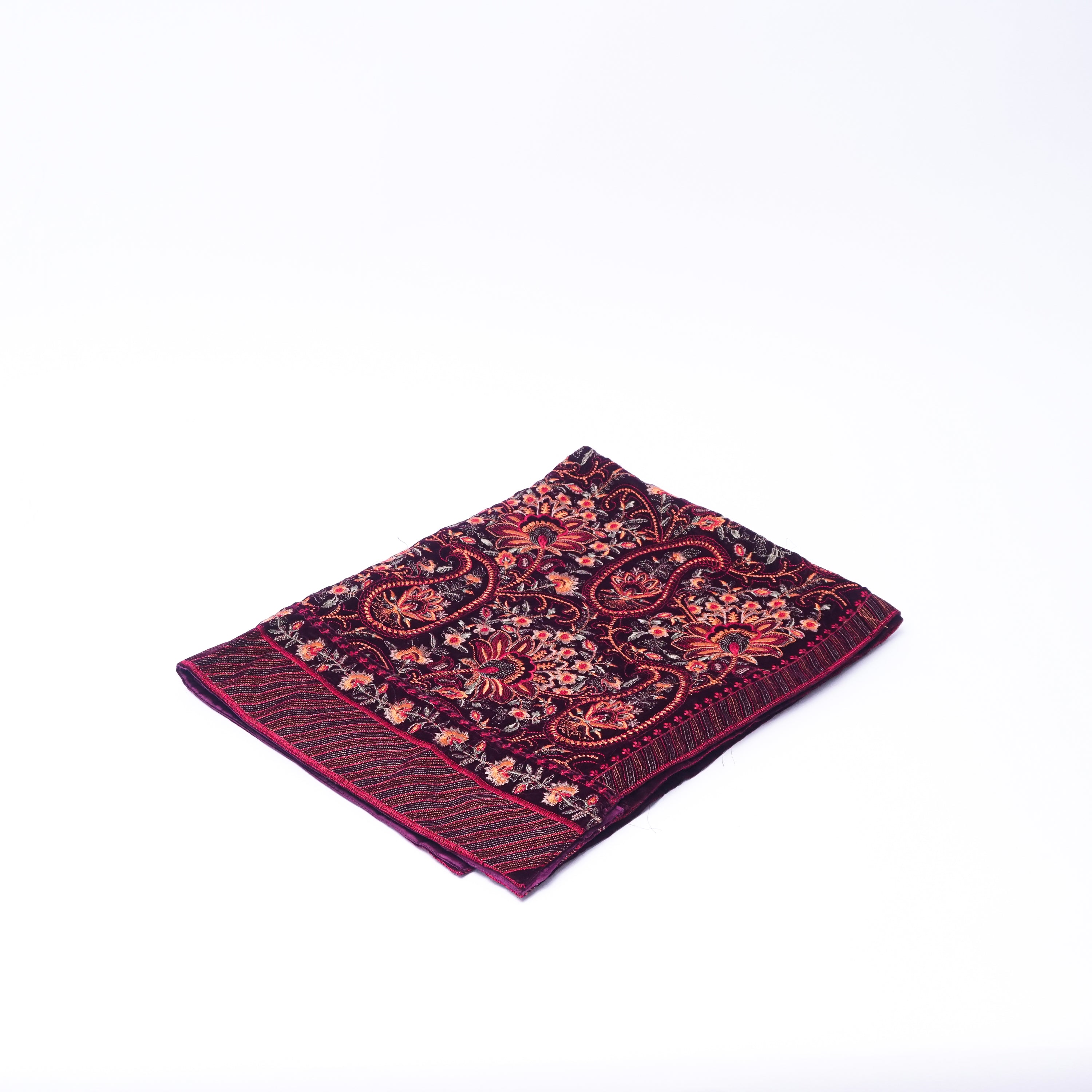Maroon Velvet Staller with Intricate Heavy Embroidery: Elegance and Warmth