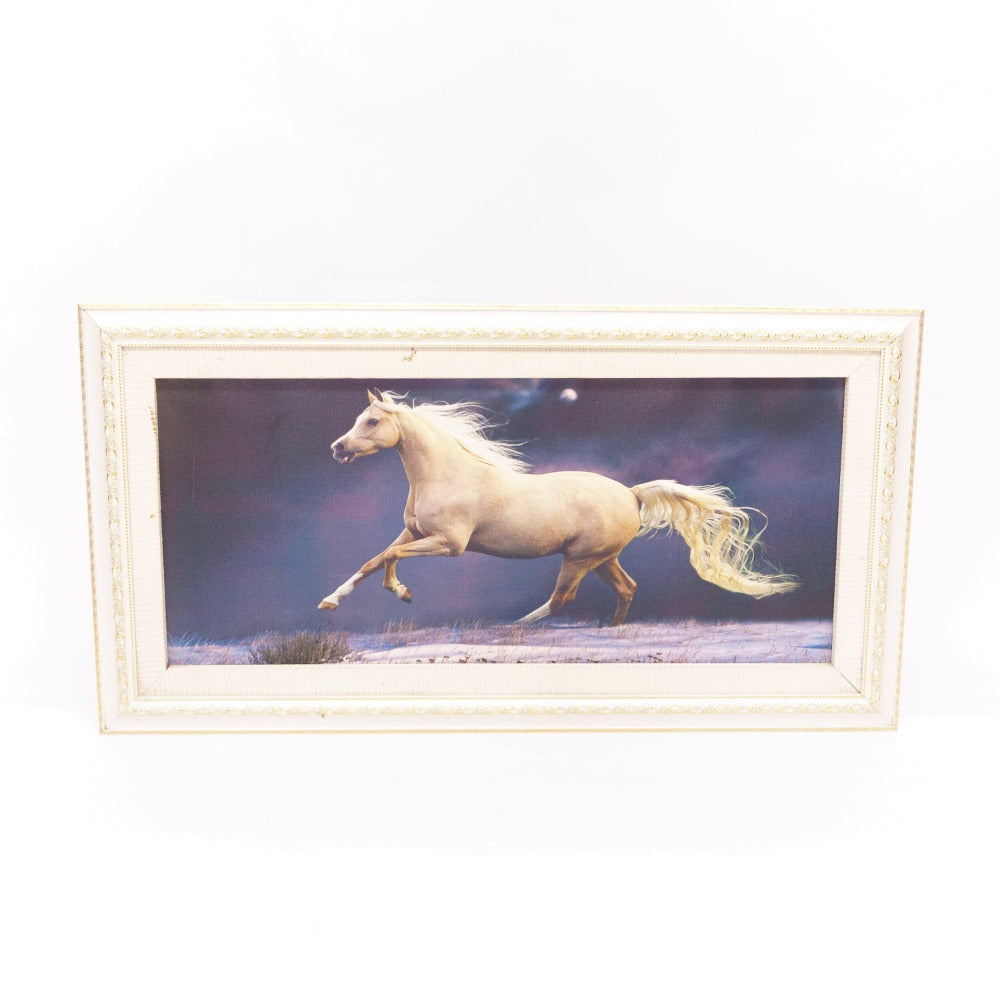 Equestrian Elegance: Stunning Running Horse Painting with Ornate Frame