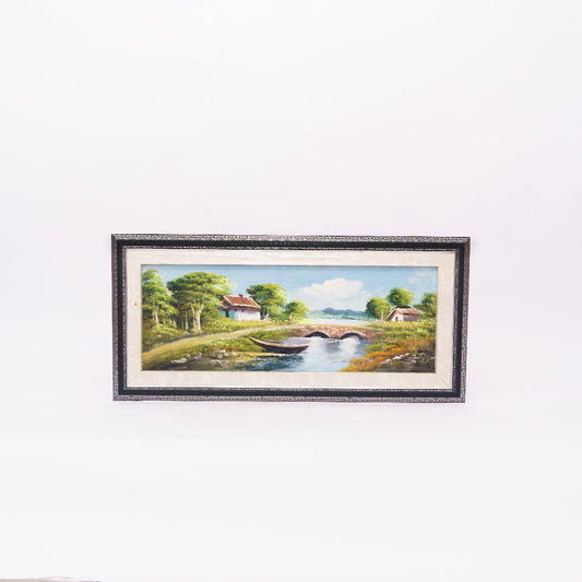 Tranquil Canalside Charm: A Breathtaking Painting of a Beautiful Village Scene