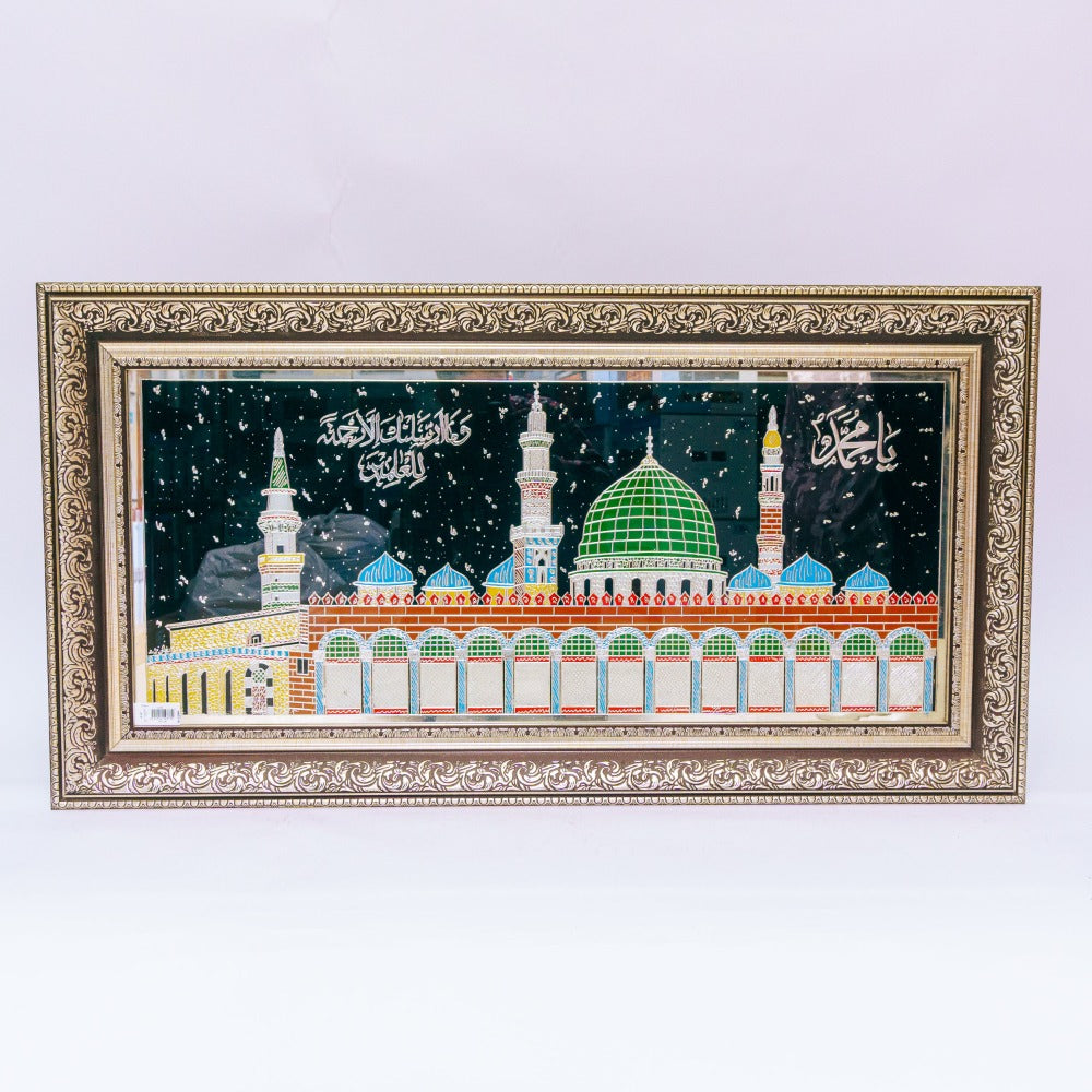 Sacred Beauty: Artistic Rendering of Masjid-e-Nabvi PBUH Adorned in a Fancy Frame