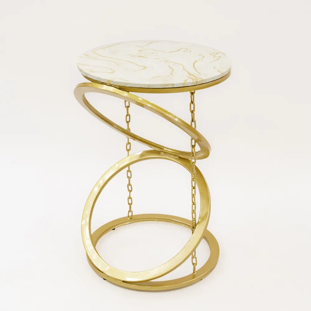 Modern Marble Top Side Table with Gold Chain Base