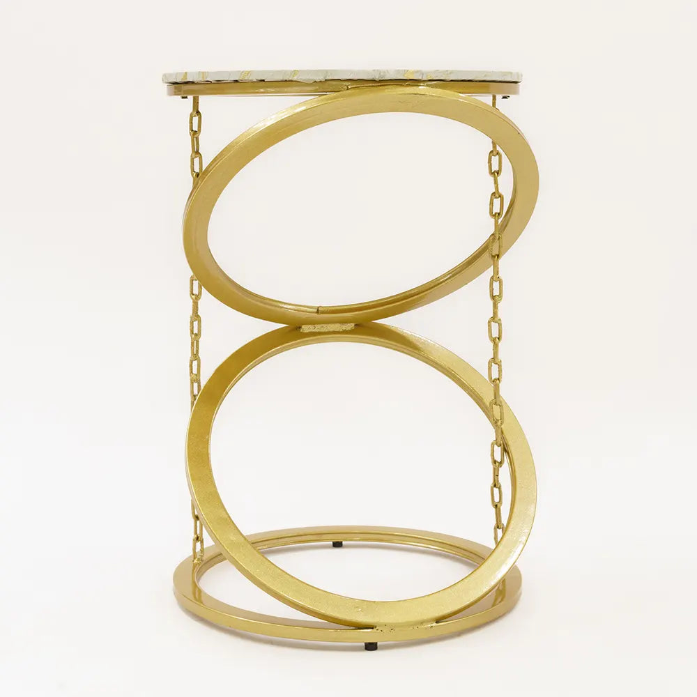 Modern Marble Top Side Table with Gold Chain Base