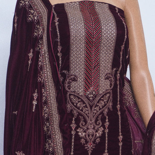 Exquisite Micro 9000 Velvet Ensemble: 3-Piece Complete Set with Fancy Embroidery - Unparalleled Luxury in Every Detail