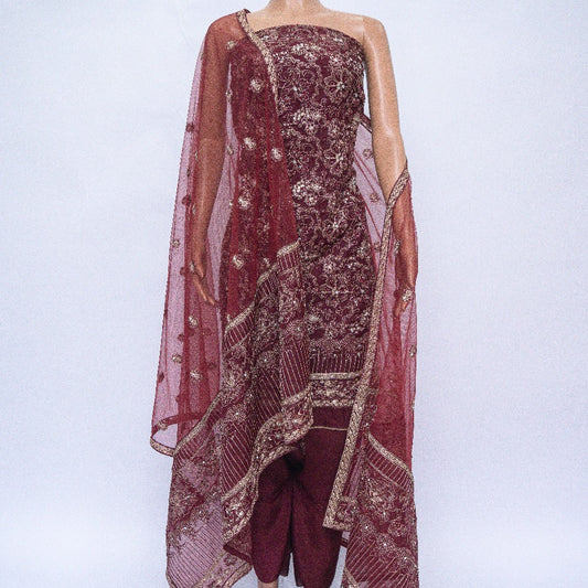 Exquisite Organza Shirt with Raa Silk Trouser and Hand-Embellished Net Dupatta - Elegant Ensemble for Any Occasion