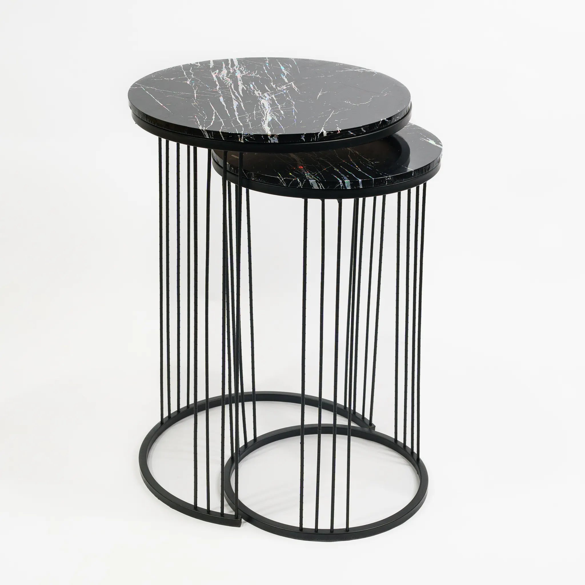 Stylish Marble and Metal Side Table Set