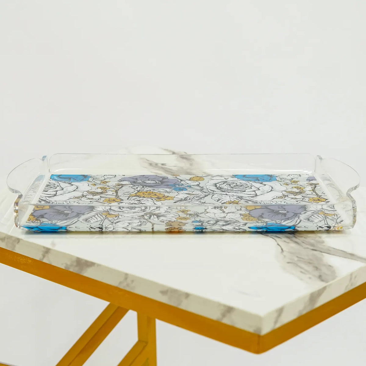 Floral Opulence: Premium Glass Tray for Stylish Serving