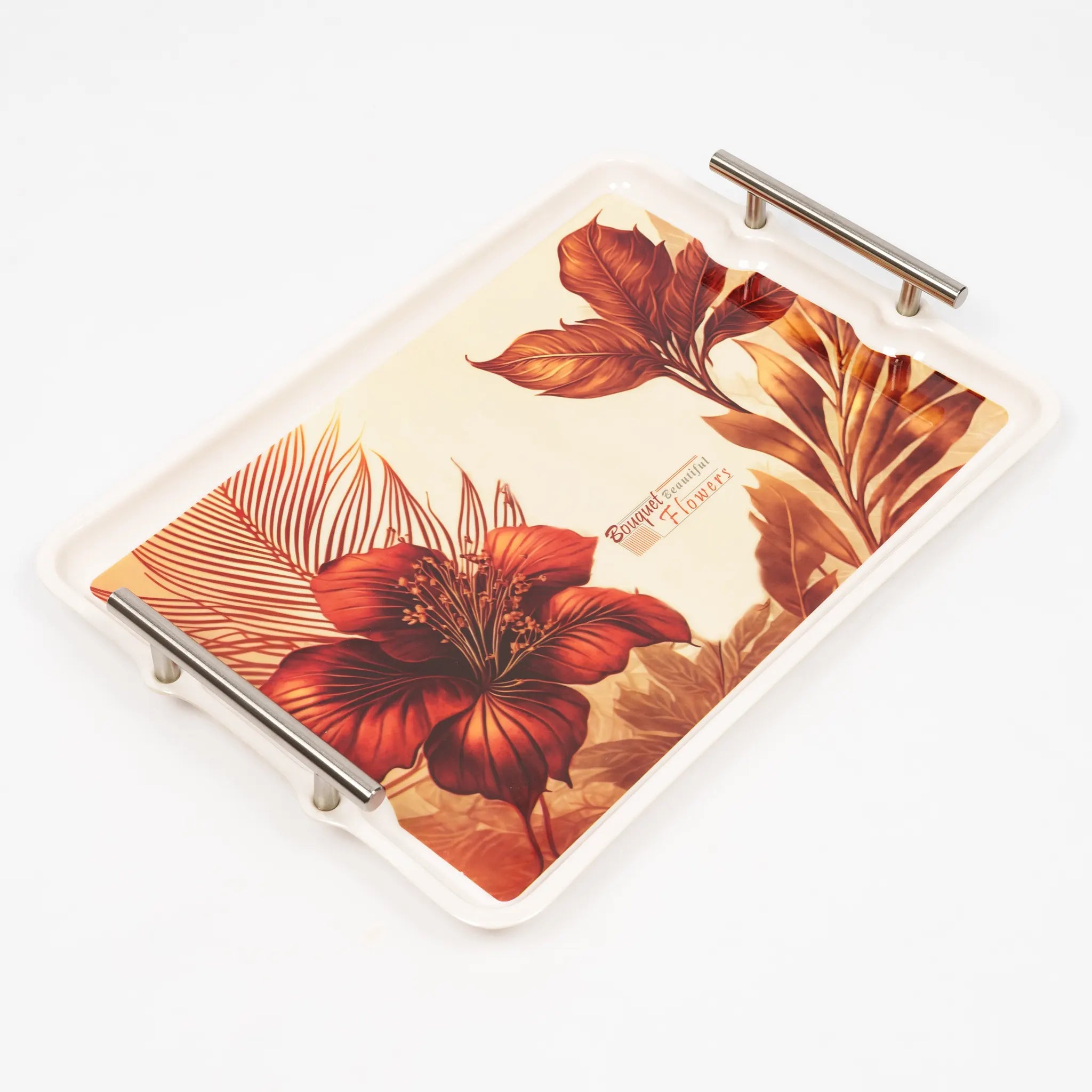 3-Piece Floral Serving Tray Set with Metal Handles