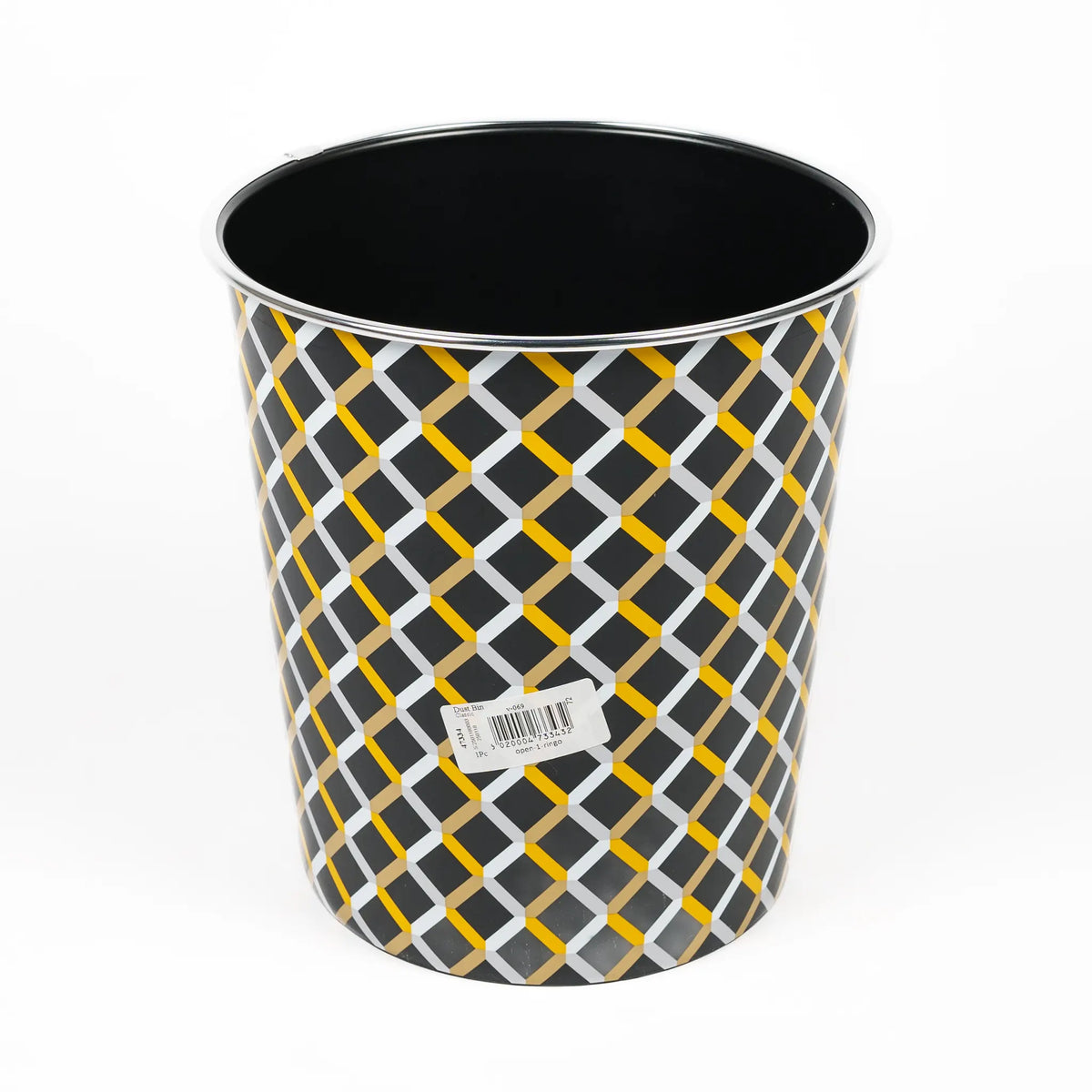 Black and Yellow Geometric Trash Can