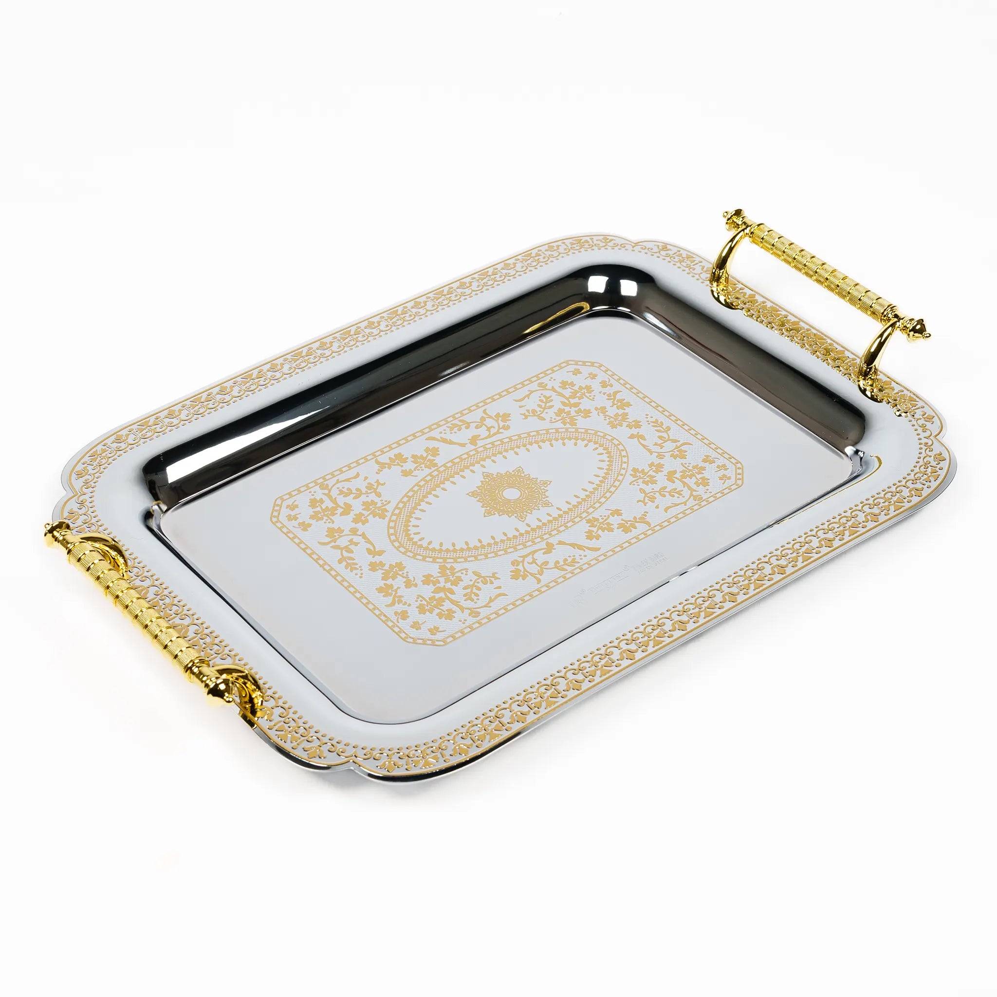 Elegant Stainless Steel Serving Tray Set with Gold and Silver Accents